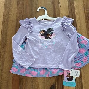 Girls' Lavender Unicorn Long-Sleeve Top with Ruffle Details